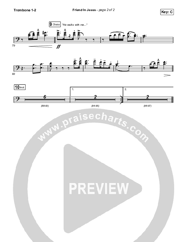Friend In Jesus (Choral Anthem SATB) Trombone 1,2 (CAIN / Arr. Phil Nitz)