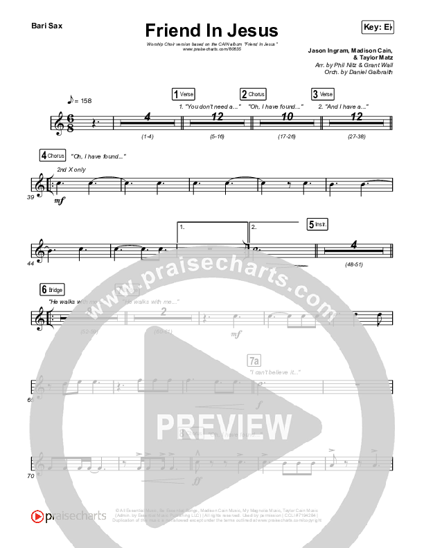 Friend In Jesus (Worship Choir/SAB) Bari Sax (CAIN / Arr. Phil Nitz)