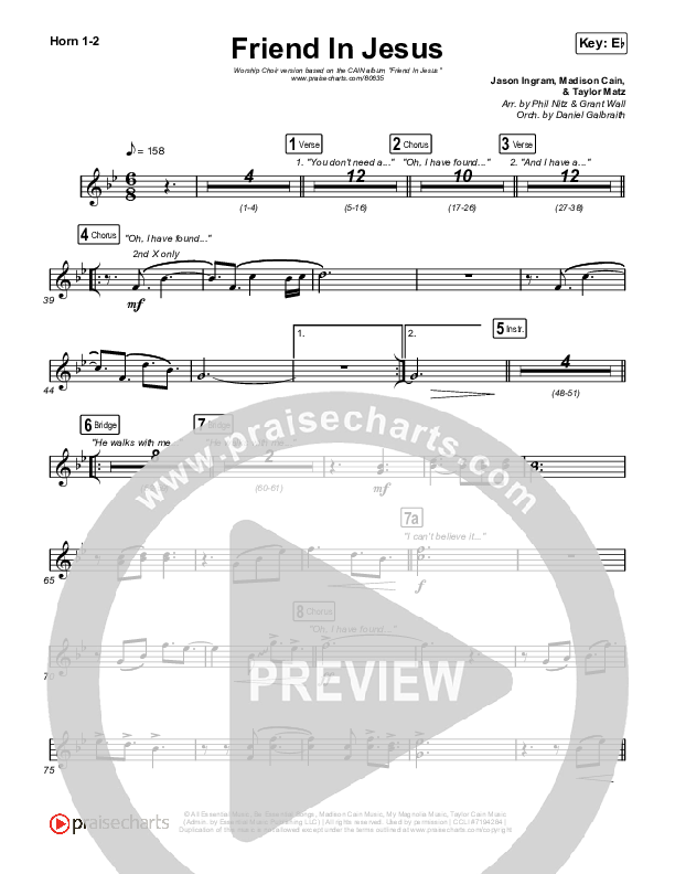 Friend In Jesus (Worship Choir/SAB) French Horn 1/2 (CAIN / Arr. Phil Nitz)