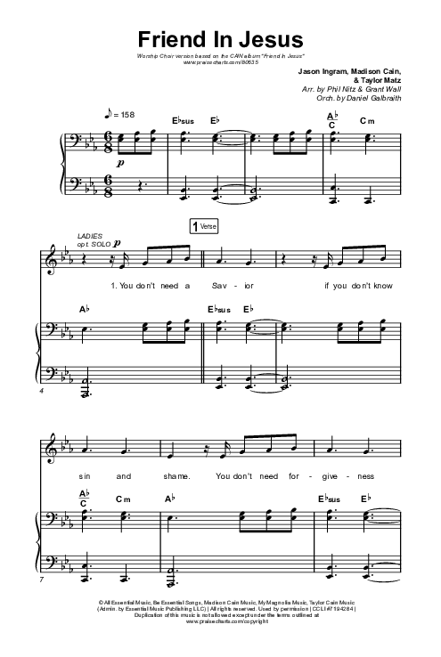 Friend In Jesus (Worship Choir/SAB) Octavo (SAB & Pno) (CAIN / Arr. Phil Nitz)