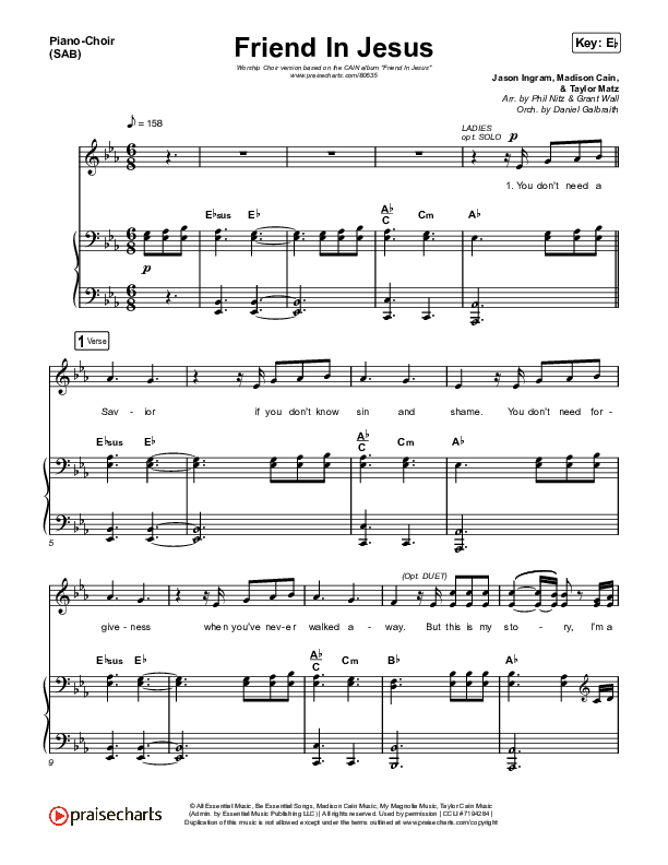 Friend In Jesus (Worship Choir/SAB) Piano/Choir (SAB) (CAIN / Arr. Phil Nitz)