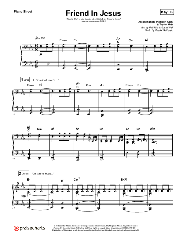 Friend In Jesus (Worship Choir/SAB) Piano Sheet (CAIN / Arr. Phil Nitz)