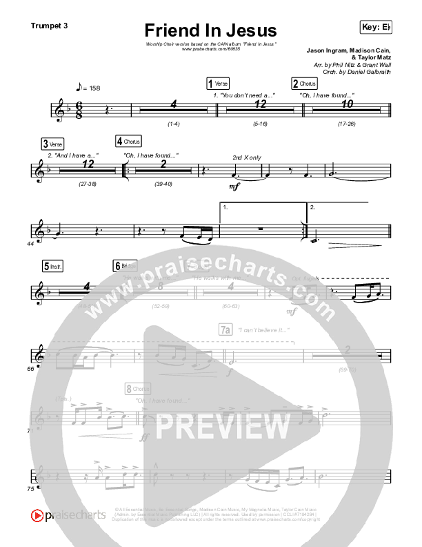 Friend In Jesus (Worship Choir/SAB) Trumpet 3 (CAIN / Arr. Phil Nitz)