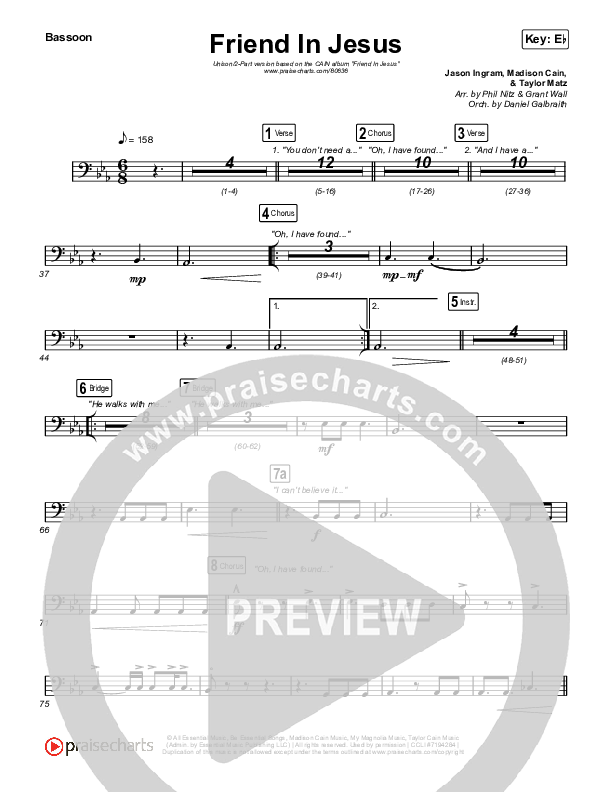 Friend In Jesus (Unison/2-Part) Bassoon (CAIN / Arr. Phil Nitz)