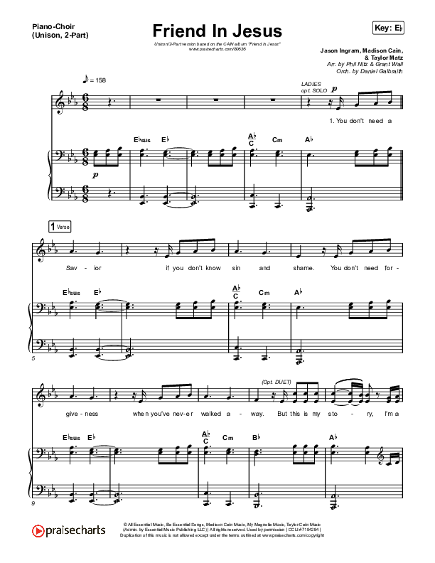 Friend In Jesus (Unison/2-Part) Piano/Choir  (Uni/2-Part) (CAIN / Arr. Phil Nitz)