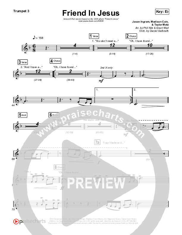 Friend In Jesus (Unison/2-Part) Trumpet 3 (CAIN / Arr. Phil Nitz)