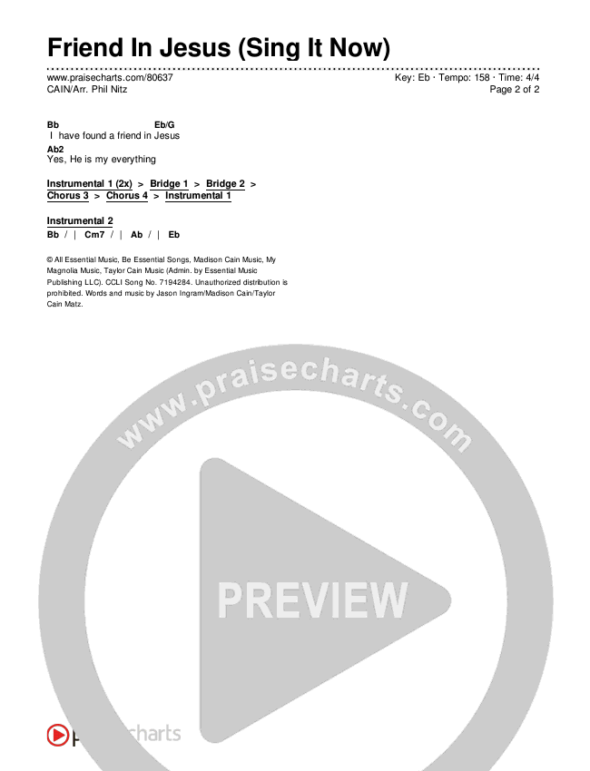 Friend In Jesus (Sing It Now) Chords & Lyrics (CAIN / Arr. Phil Nitz)