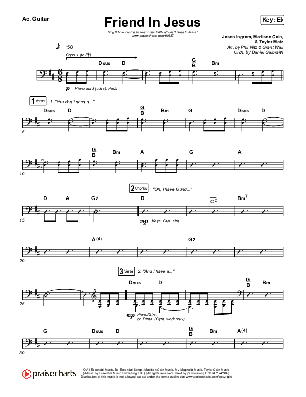 Friend In Jesus (Sing It Now) Acoustic Guitar (CAIN / Arr. Phil Nitz)