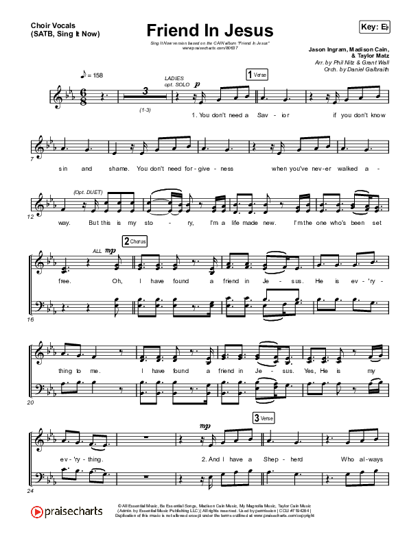 Friend In Jesus (Sing It Now) Choir Sheet (SATB) (CAIN / Arr. Phil Nitz)