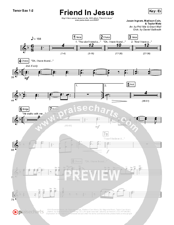 Friend In Jesus (Sing It Now) Tenor Sax 1/2 (CAIN / Arr. Phil Nitz)