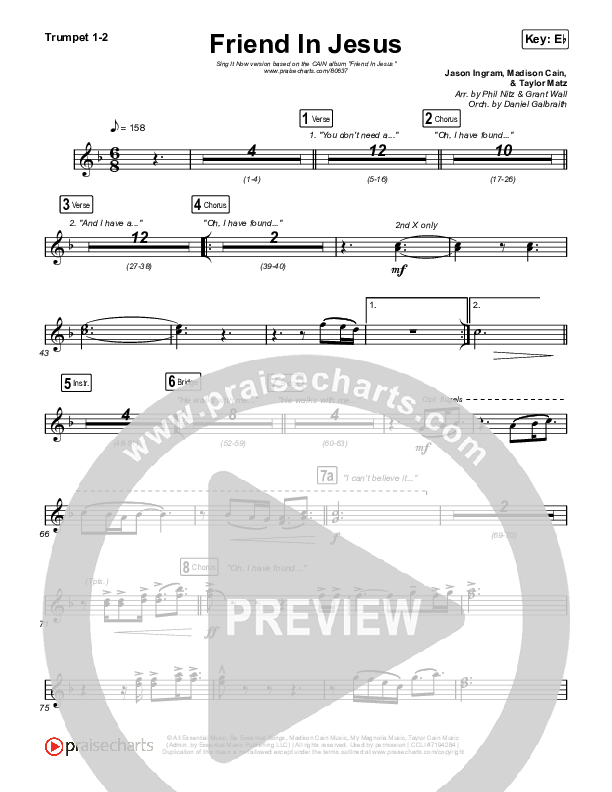 Friend In Jesus (Sing It Now) Trumpet 1,2 (CAIN / Arr. Phil Nitz)