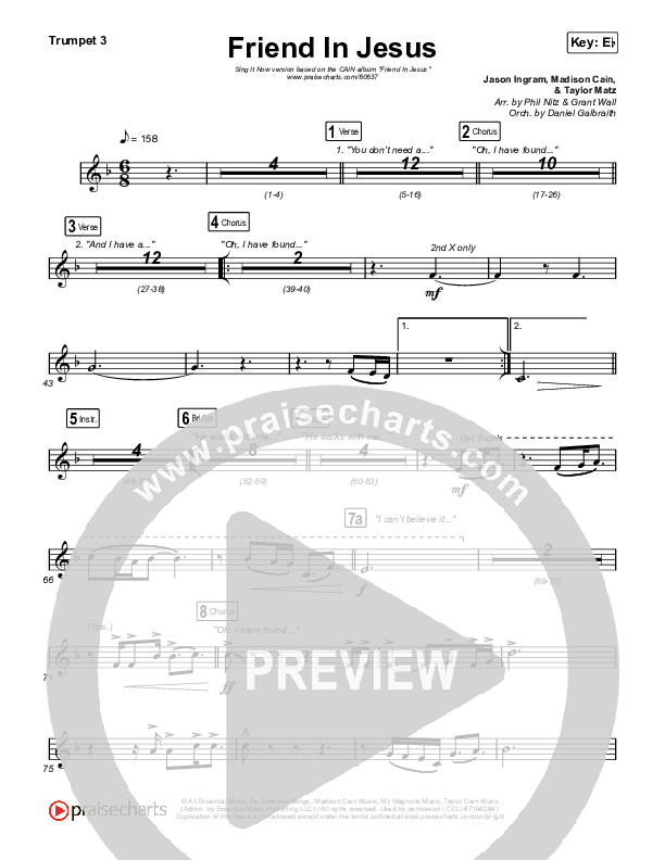 Friend In Jesus (Sing It Now) Trumpet 3 (CAIN / Arr. Phil Nitz)