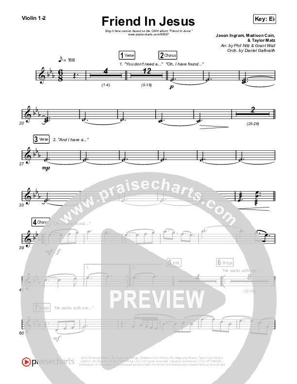 Friend In Jesus (Sing It Now) Violin 1/2 (CAIN / Arr. Phil Nitz)