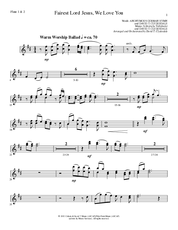 Fairest Lord Jesus, We Love You (Choral Anthem SATB) Flute 1/2 (Lillenas Choral / Arr. David Clydesdale)