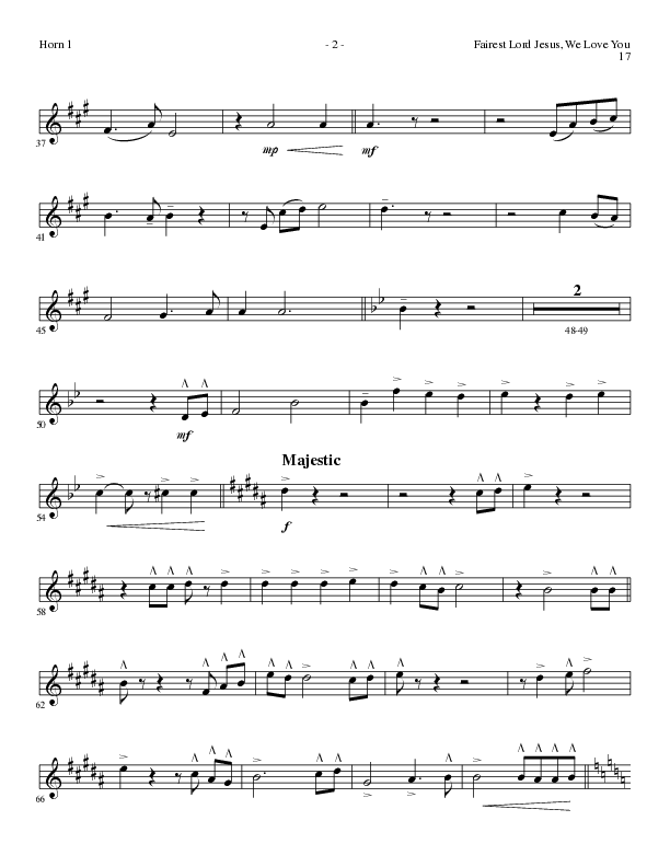 Fairest Lord Jesus, We Love You (Choral Anthem SATB) French Horn 1 (Lillenas Choral / Arr. David Clydesdale)