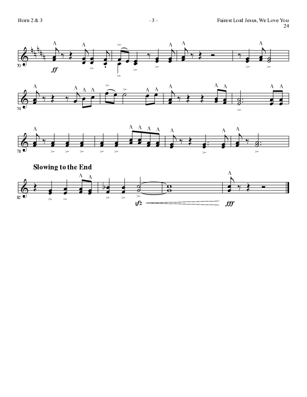 Fairest Lord Jesus, We Love You (Choral Anthem SATB) French Horn 2 (Lillenas Choral / Arr. David Clydesdale)