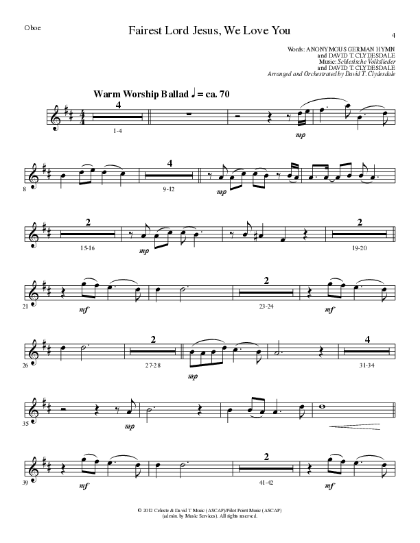 Fairest Lord Jesus, We Love You (Choral Anthem SATB) Oboe (Lillenas Choral / Arr. David Clydesdale)