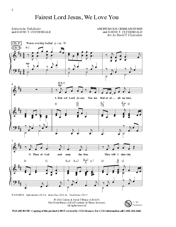 Fairest Lord Jesus, We Love You (Choral Anthem SATB) Anthem (SATB/Piano) (Lillenas Choral / Arr. David Clydesdale)