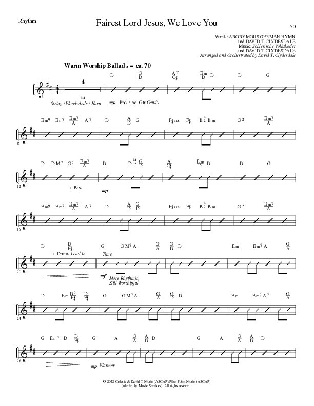 Fairest Lord Jesus, We Love You (Choral Anthem SATB) Rhythm Chart (Lillenas Choral / Arr. David Clydesdale)