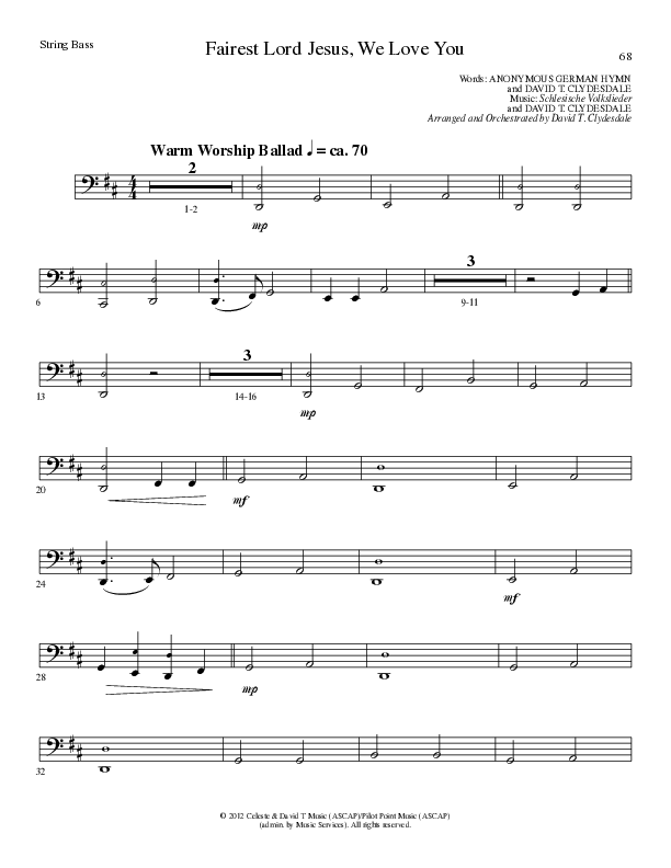 Fairest Lord Jesus, We Love You (Choral Anthem SATB) String Bass (Lillenas Choral / Arr. David Clydesdale)