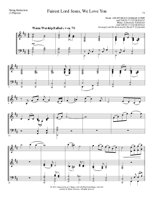 Fairest Lord Jesus, We Love You (Choral Anthem SATB) String Reduction (Lillenas Choral / Arr. David Clydesdale)