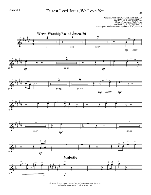 Fairest Lord Jesus, We Love You (Choral Anthem SATB) Trumpet 1 (Lillenas Choral / Arr. David Clydesdale)