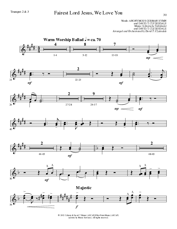 Fairest Lord Jesus, We Love You (Choral Anthem SATB) Trumpet 2/3 (Lillenas Choral / Arr. David Clydesdale)