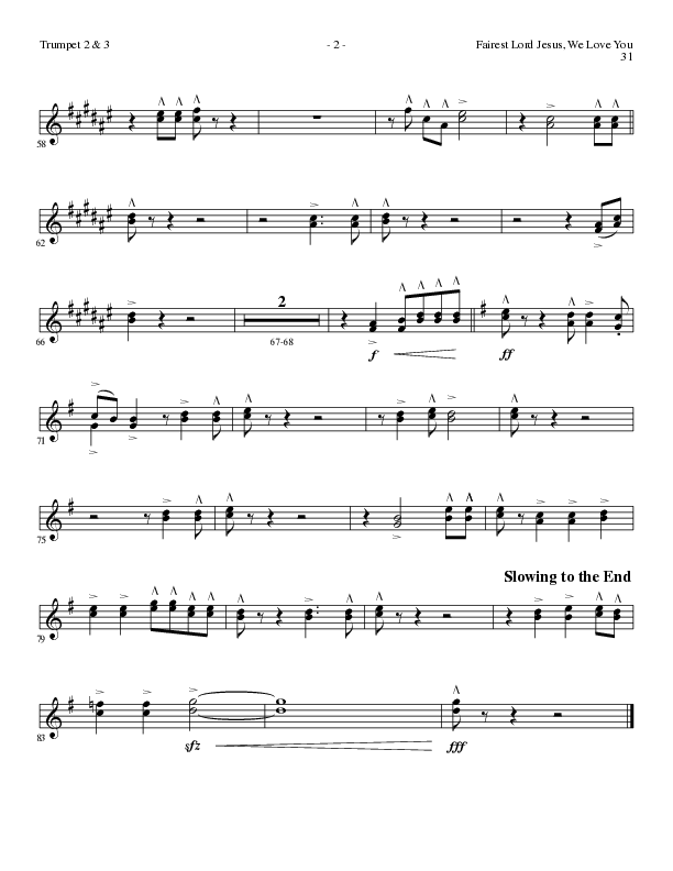 Fairest Lord Jesus, We Love You (Choral Anthem SATB) Trumpet 2/3 (Lillenas Choral / Arr. David Clydesdale)