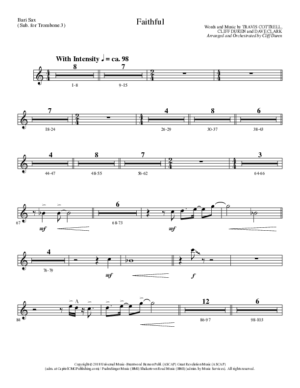 Faithful (Choral Anthem SATB) Bari Sax (Lillenas Choral / Arr. Cliff Duren)