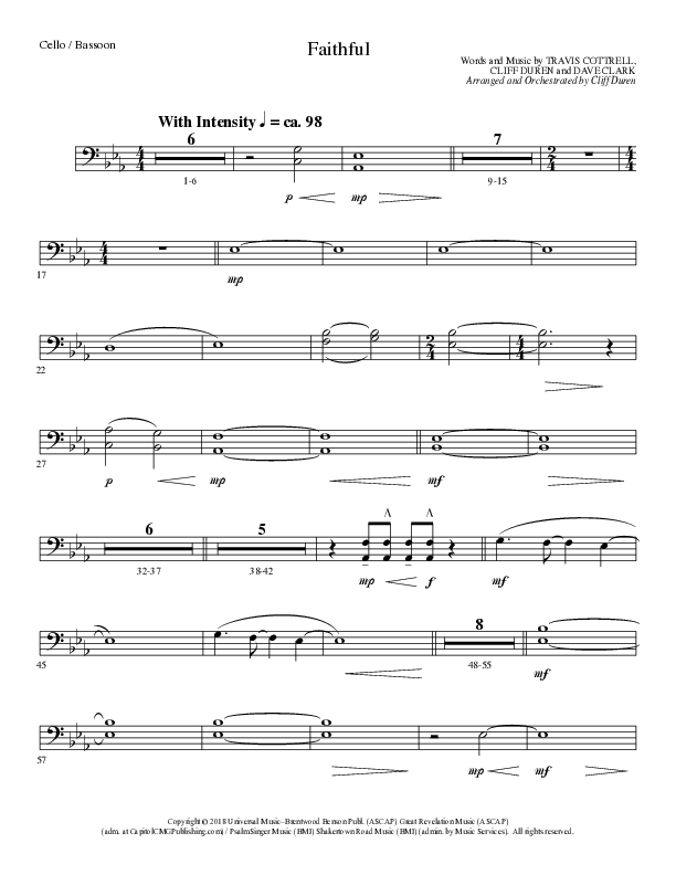 Faithful (Choral Anthem SATB) Cello (Lillenas Choral / Arr. Cliff Duren)