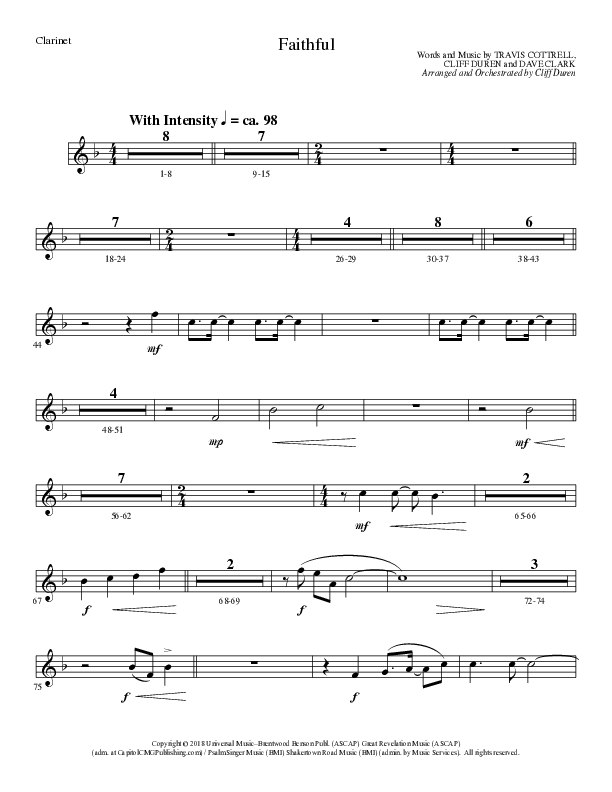 Faithful (Choral Anthem SATB) Clarinet (Lillenas Choral / Arr. Cliff Duren)