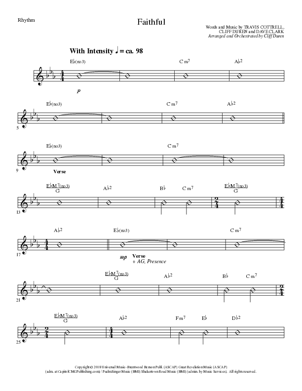 Faithful (Choral Anthem SATB) Rhythm Chart (Lillenas Choral / Arr. Cliff Duren)