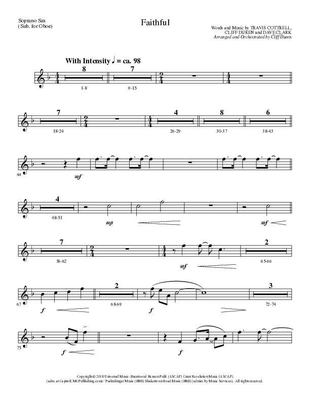 Faithful (Choral Anthem SATB) Soprano Sax (Lillenas Choral / Arr. Cliff Duren)