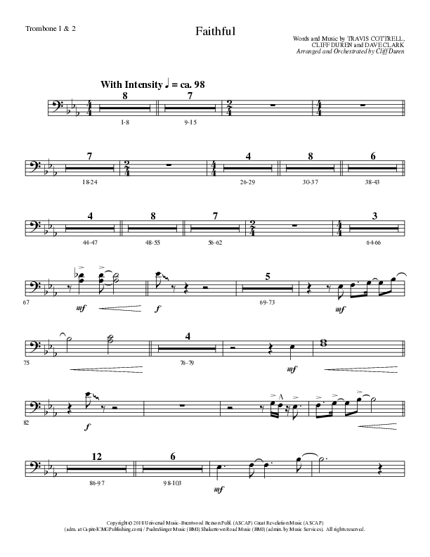 Faithful (Choral Anthem SATB) Trombone 1/2 (Lillenas Choral / Arr. Cliff Duren)
