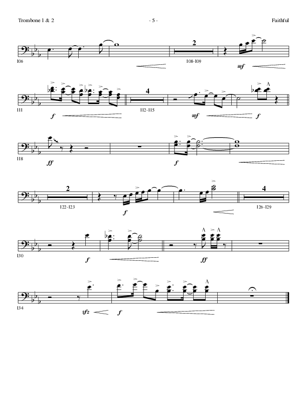 Faithful (Choral Anthem SATB) Trombone 1/2 (Lillenas Choral / Arr. Cliff Duren)