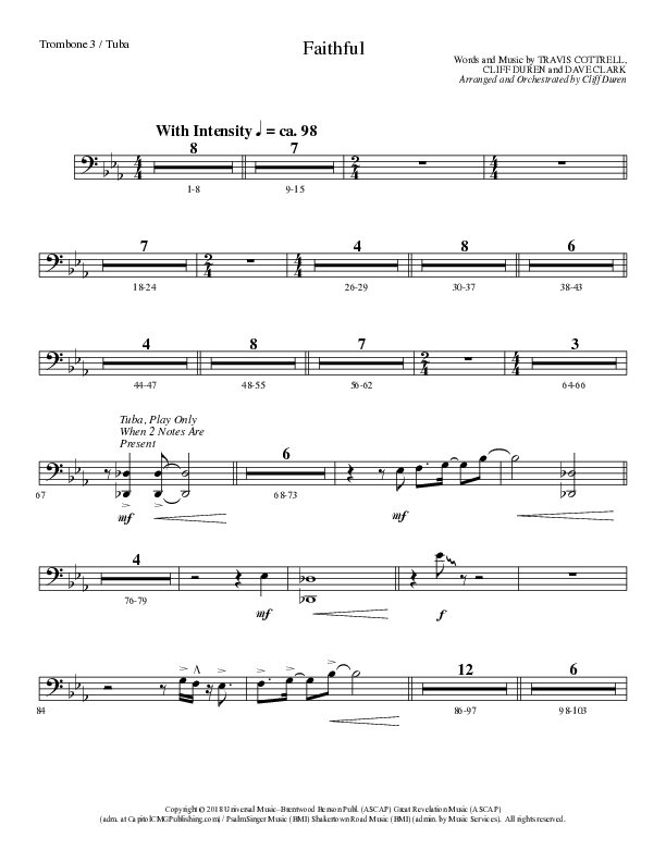 Faithful (Choral Anthem SATB) Trombone 3/Tuba (Lillenas Choral / Arr. Cliff Duren)
