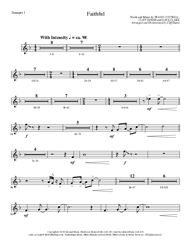 Faithful (Choral Anthem SATB) Trumpet 1 (Lillenas Choral / Arr. Cliff Duren)