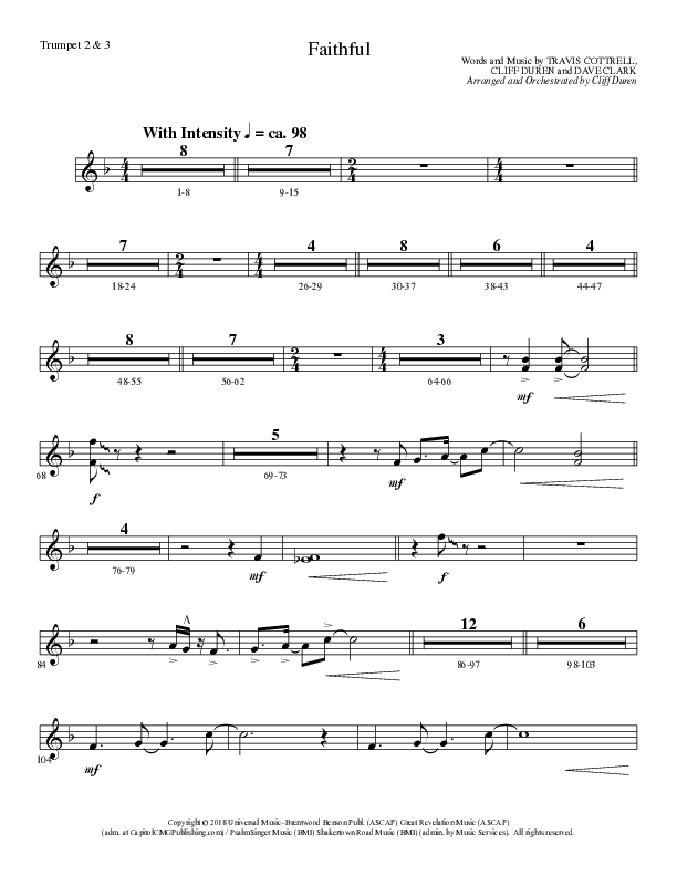 Faithful (Choral Anthem SATB) Trumpet 2/3 (Lillenas Choral / Arr. Cliff Duren)