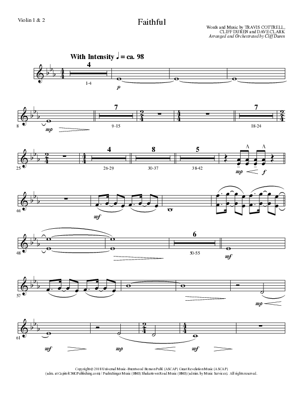 Faithful (Choral Anthem SATB) Violin 1/2 (Lillenas Choral / Arr. Cliff Duren)