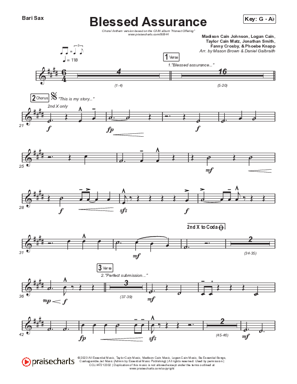 Blessed Assurance (Choral Anthem SATB) Bari Sax (CAIN / David Leonard / Arr. Mason Brown)