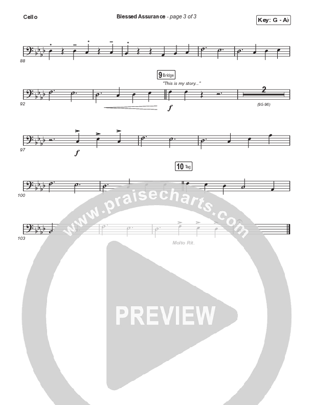 Blessed Assurance (Choral Anthem SATB) Cello (CAIN / David Leonard / Arr. Mason Brown)