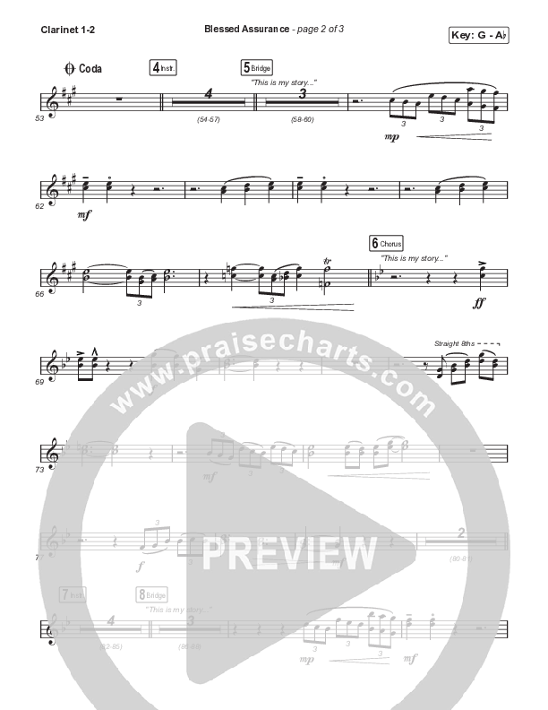 Blessed Assurance (Choral Anthem SATB) Clarinet 1/2 (CAIN / David Leonard / Arr. Mason Brown)