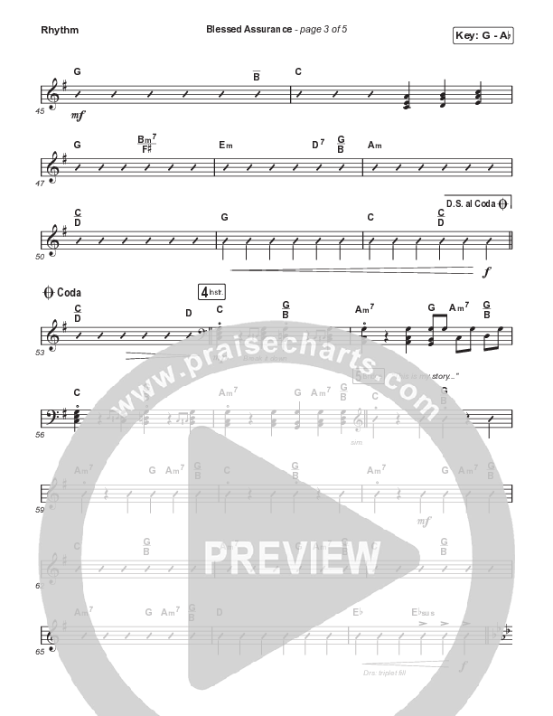 Blessed Assurance (Choral Anthem SATB) Rhythm Chart (CAIN / David Leonard / Arr. Mason Brown)
