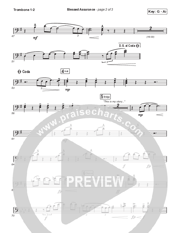 Blessed Assurance (Choral Anthem SATB) Trombone 1/2 (CAIN / David Leonard / Arr. Mason Brown)