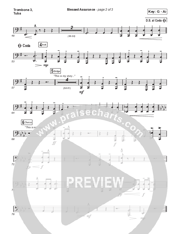 Blessed Assurance (Choral Anthem SATB) Trombone 3/Tuba (CAIN / David Leonard / Arr. Mason Brown)