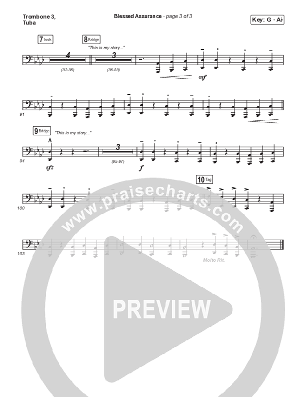 Blessed Assurance (Choral Anthem SATB) Trombone 3/Tuba (CAIN / David Leonard / Arr. Mason Brown)