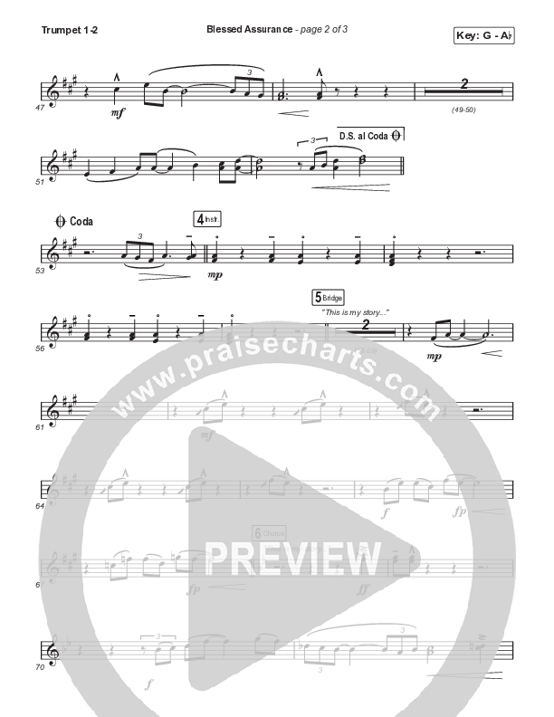 Blessed Assurance (Choral Anthem SATB) Trumpet 1,2 (CAIN / David Leonard / Arr. Mason Brown)