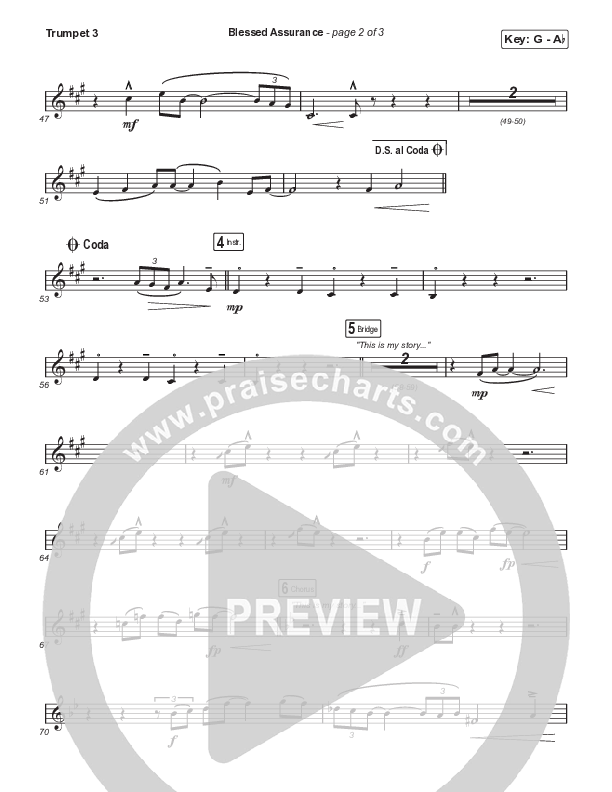 Blessed Assurance (Choral Anthem SATB) Trumpet 3 (CAIN / David Leonard / Arr. Mason Brown)