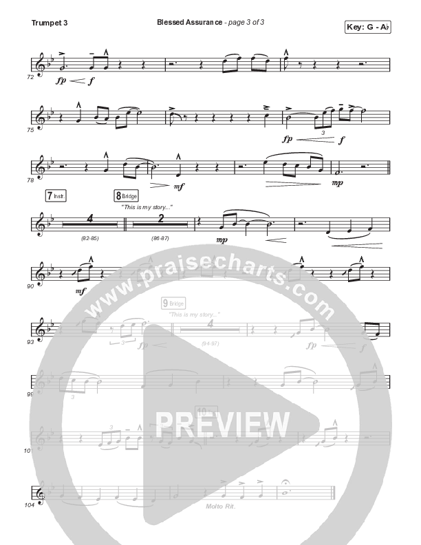 Blessed Assurance (Choral Anthem SATB) Trumpet 3 (CAIN / David Leonard / Arr. Mason Brown)