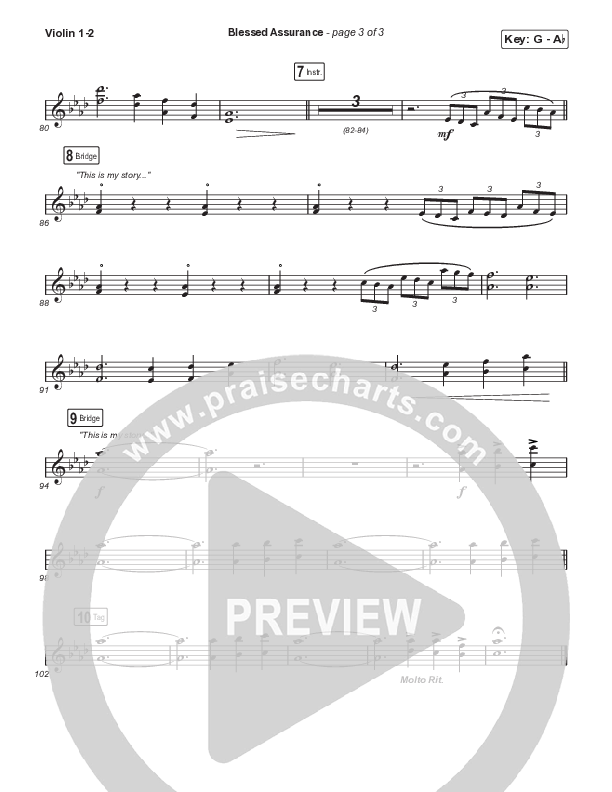 Blessed Assurance (Choral Anthem SATB) Violin 1,2 (CAIN / David Leonard / Arr. Mason Brown)